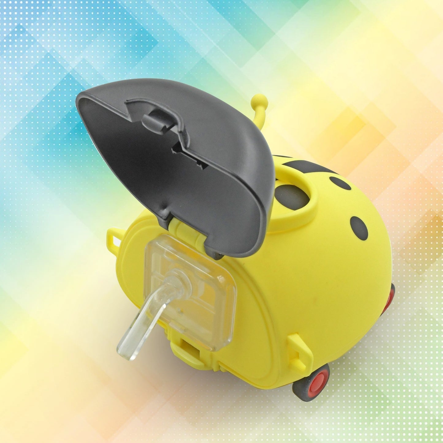 Cute Plastic Bug Shape Water Bottle With Adjustable Shoulder Strap 4 Wheel Straw Portable Drinking Cup Water Bottle For Kids (1 Pc)