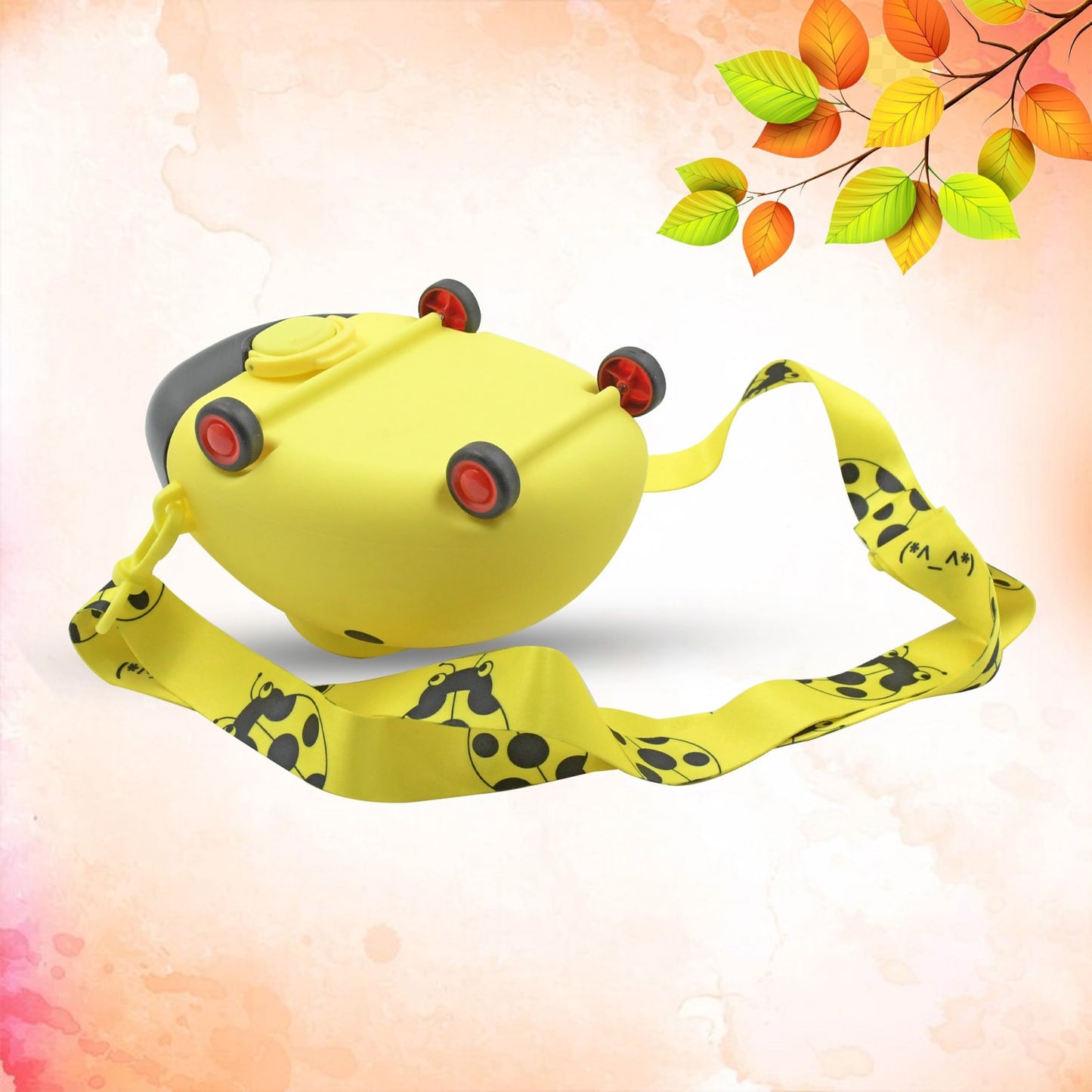 Cute Plastic Bug Shape Water Bottle With Adjustable Shoulder Strap 4 Wheel Straw Portable Drinking Cup Water Bottle For Kids (1 Pc)