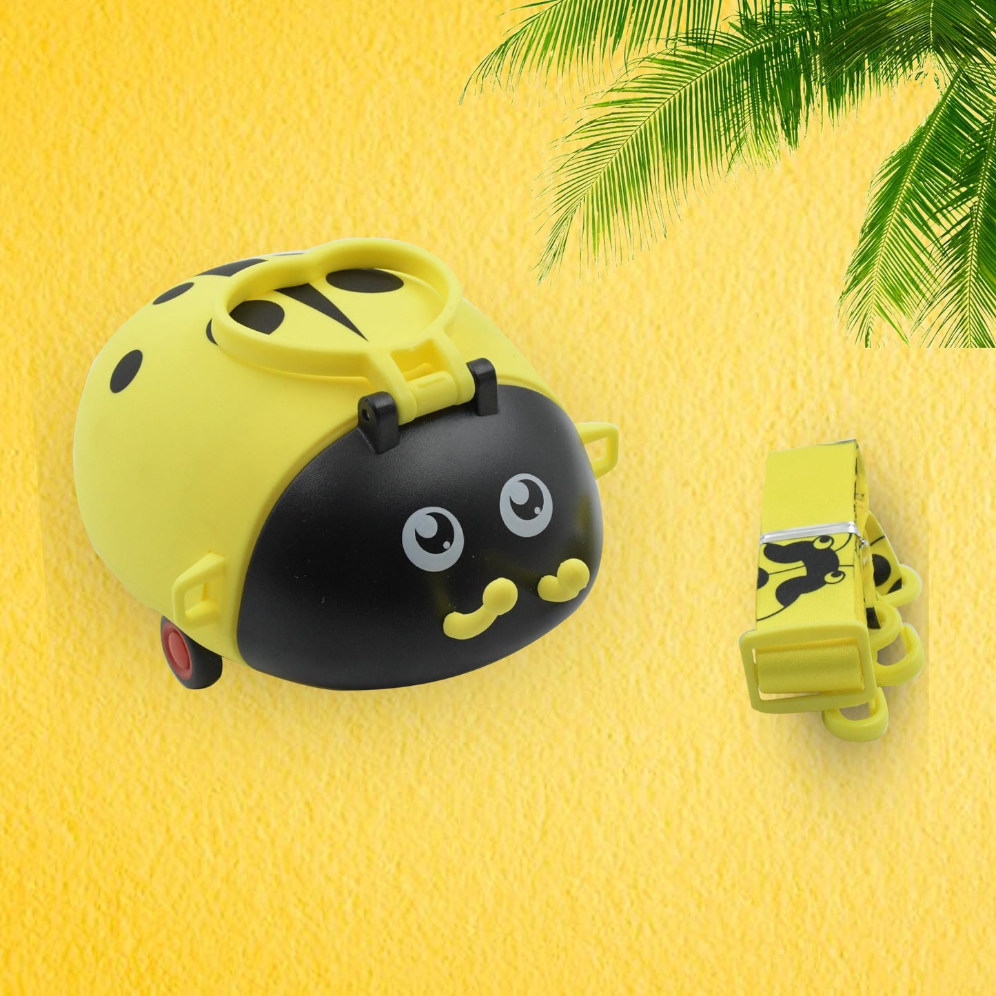 Cute Plastic Bug Shape Water Bottle With Adjustable Shoulder Strap 4 Wheel Straw Portable Drinking Cup Water Bottle For Kids (1 Pc)