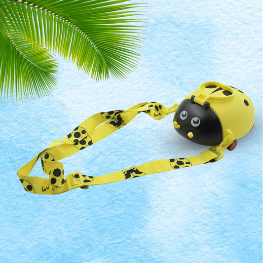 Cute Plastic Bug Shape Water Bottle With Adjustable Shoulder Strap 4 Wheel Straw Portable Drinking Cup Water Bottle For Kids (1 Pc)